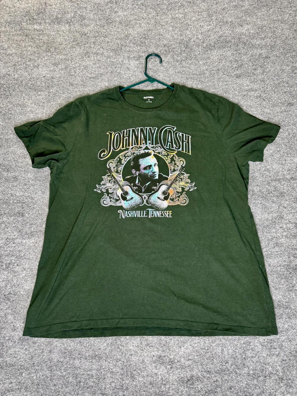 Johnny Cash Shirt Mens 2XL Green Old Navy Nashville Tennessee Graphic Tee Music